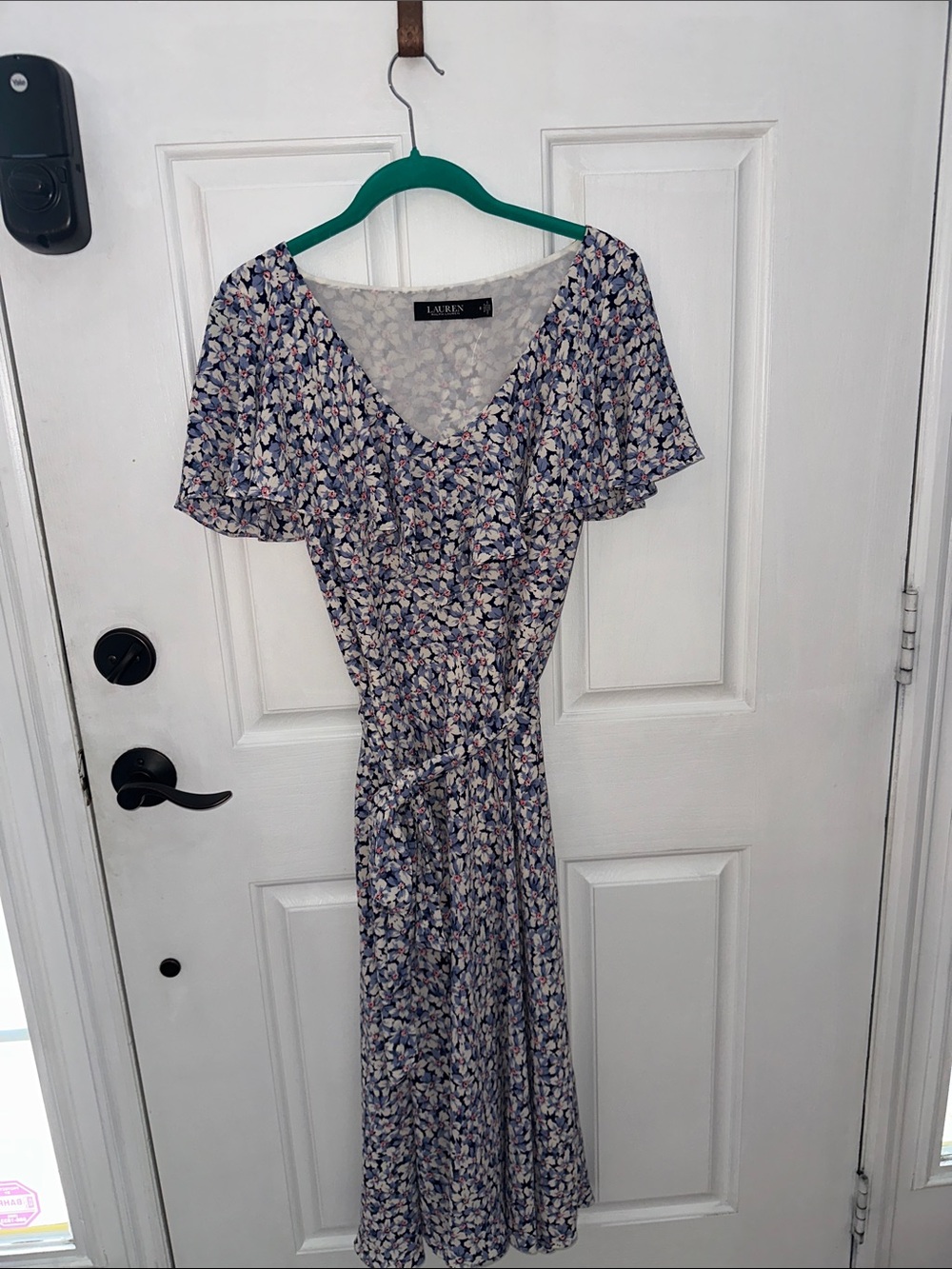 Lauren Ralph Lauren Blue Floral Tie-Waist Midi Dress